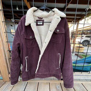 Marine Layer Boise Burgundy Corduroy Trucker Jacket Sherpa Lined – Medium